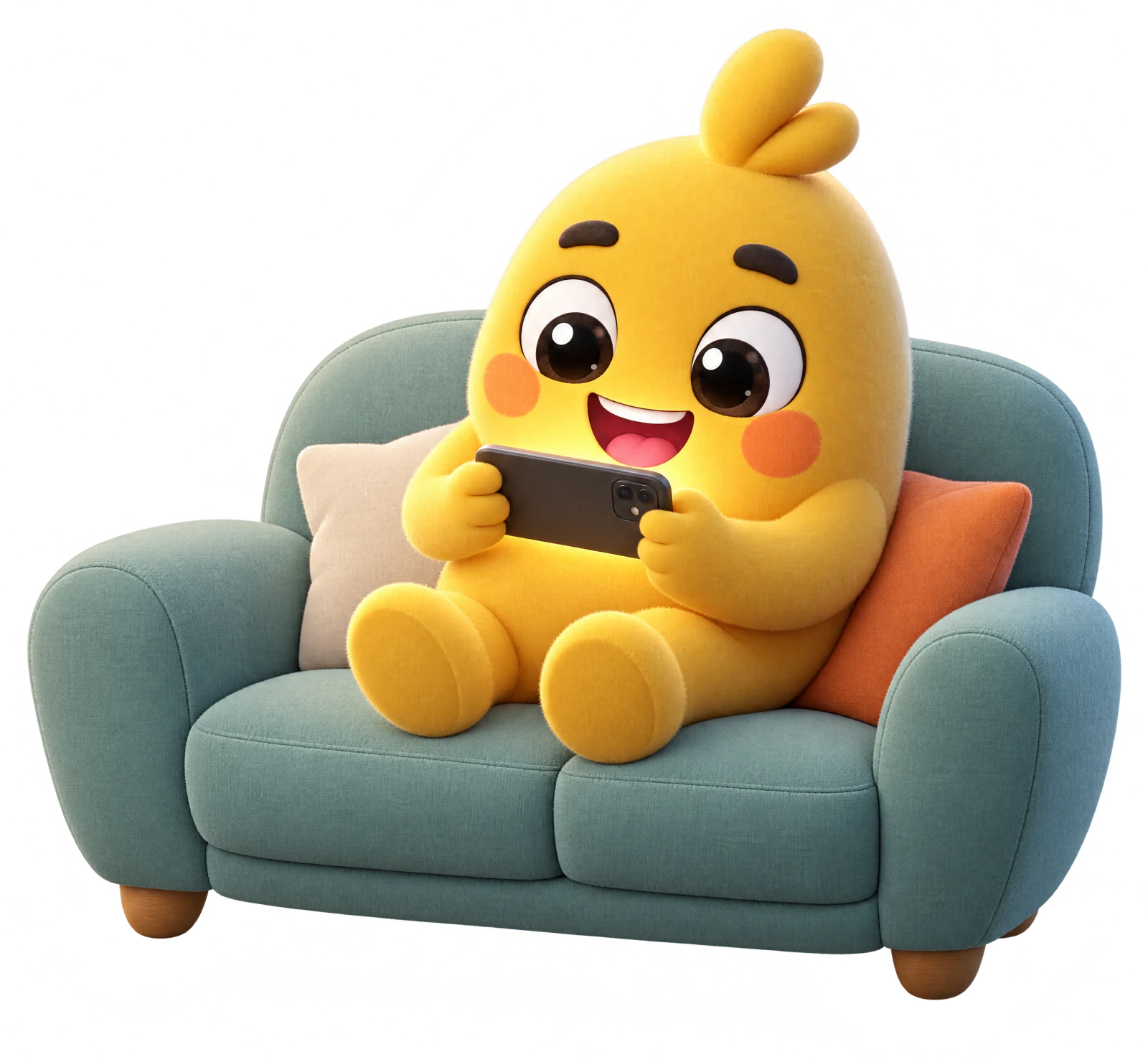 Zip relaxing on a couch, playing a game on his phone