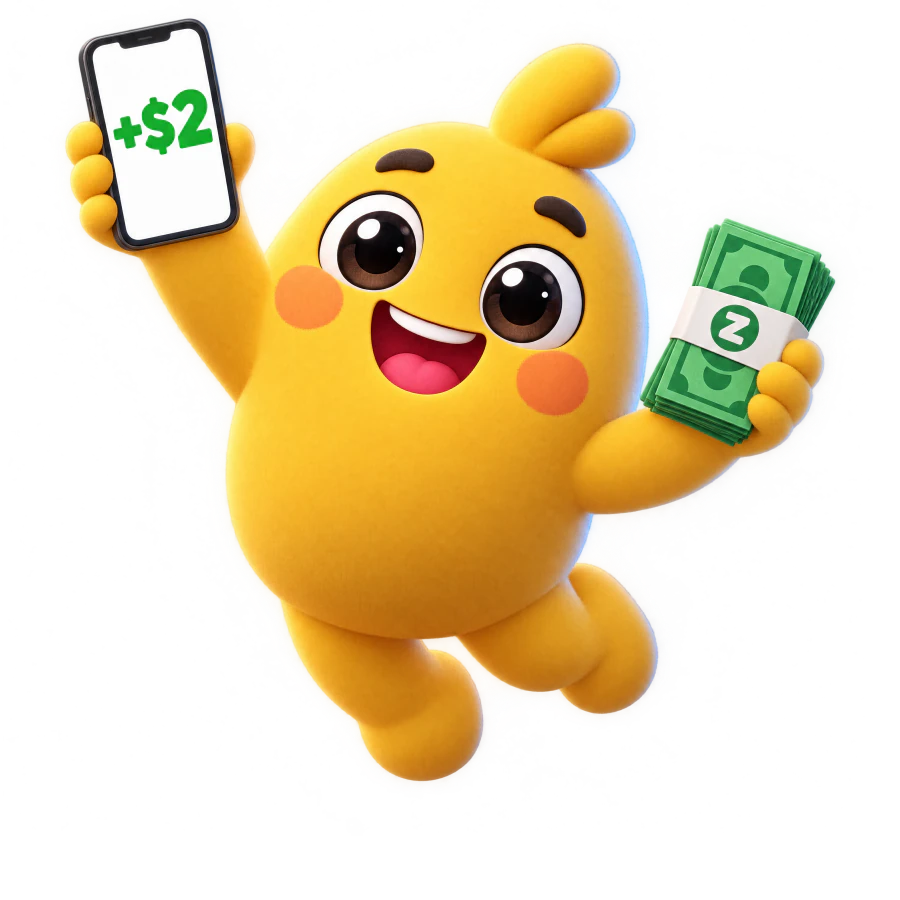 Zip jumping for joy with his first $2