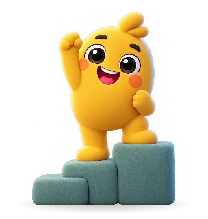 Zip celebrating as he climbs the milestone steps
